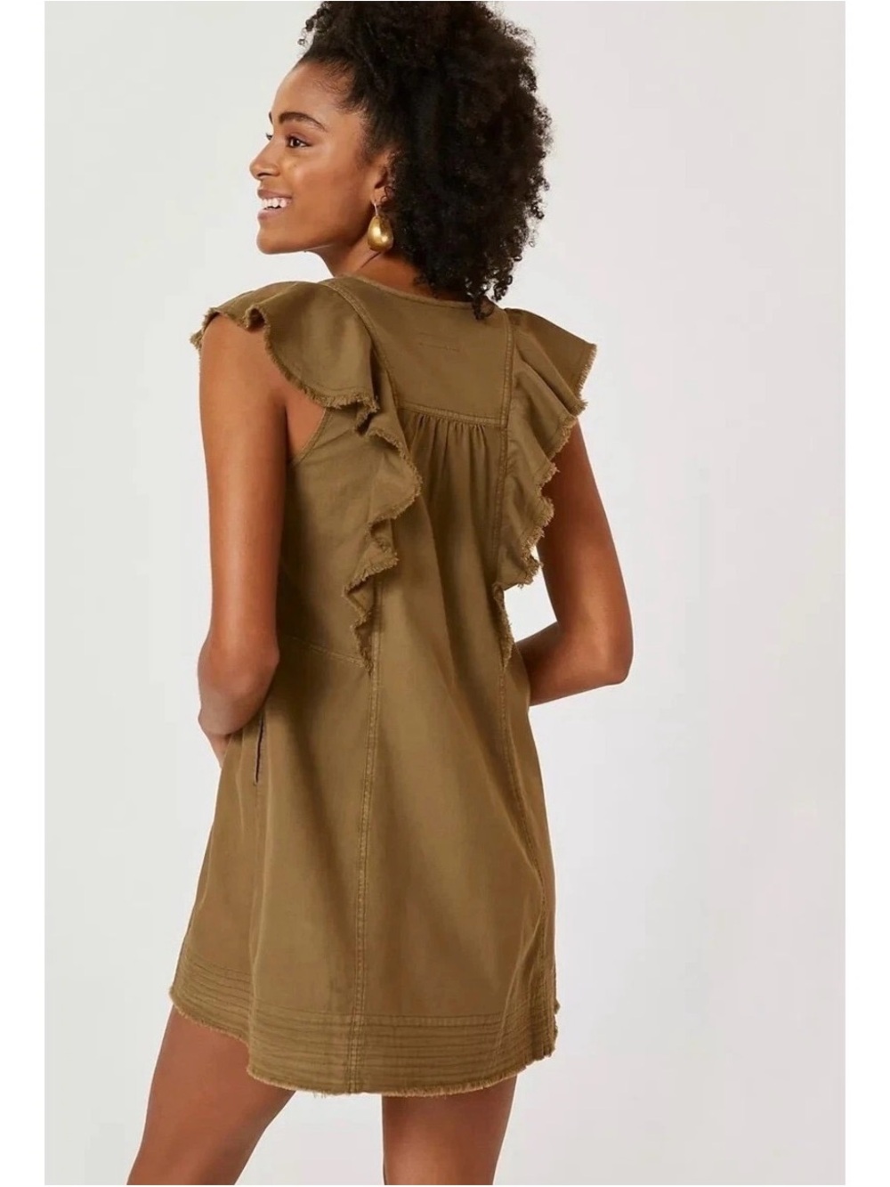 Pilcro Olive Ruffle-Sleeve Button-Front Mini Dress - Picture 4 of 15